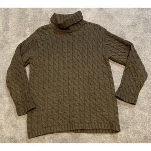 LL‎ Bean Cable Knit Lambswool Blend Turtleneck Sweater Brown Small